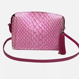 NWT GIANNI CONTI Made in Italy pink croc-embossed fuchsia crossbody, small